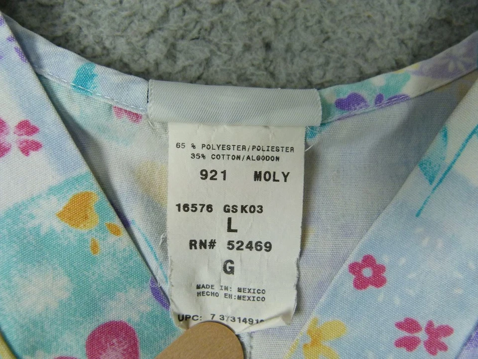 Simply Basic Large Blue Heart Floral V-Neck Scrub Top - Image 3 of 4