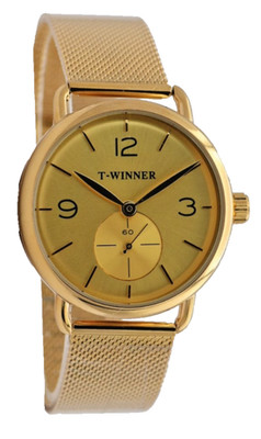T-Winner Herren Uhr 44mm Handaufzug Gold Farben Mechanisch Melanaise Armband Neu