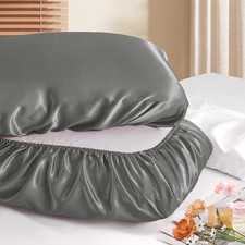 Manyshofu Grey Satin Pillowcases, Elastic Band Standard Queen Size