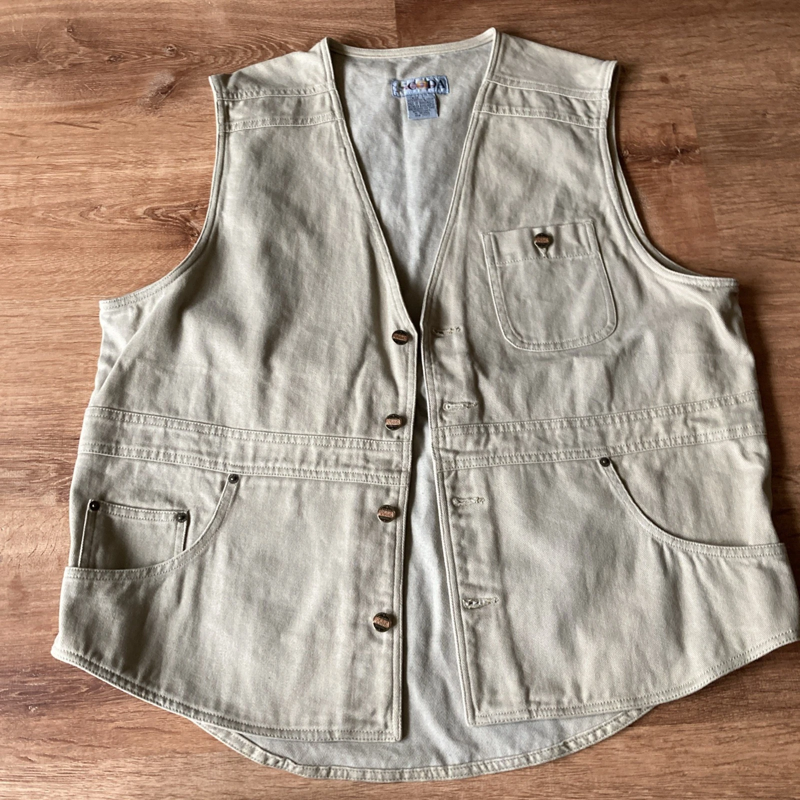 CODA Utility Cargo 100% Cotton Khaki Size L Vest Hiking Fishing Hunting