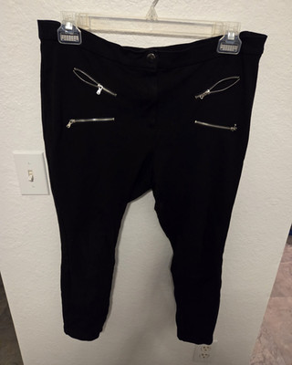 Mango Basics Women's Black Solid Flat Front Pants Button Closure Zipper XL