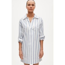 J Crew Striped Popover Shirt Dress XS NWT White Blue Stripe CV312 Coastal Prep