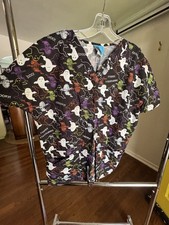 Womens Scrub Top Size S Halloween Ghosts Pattern