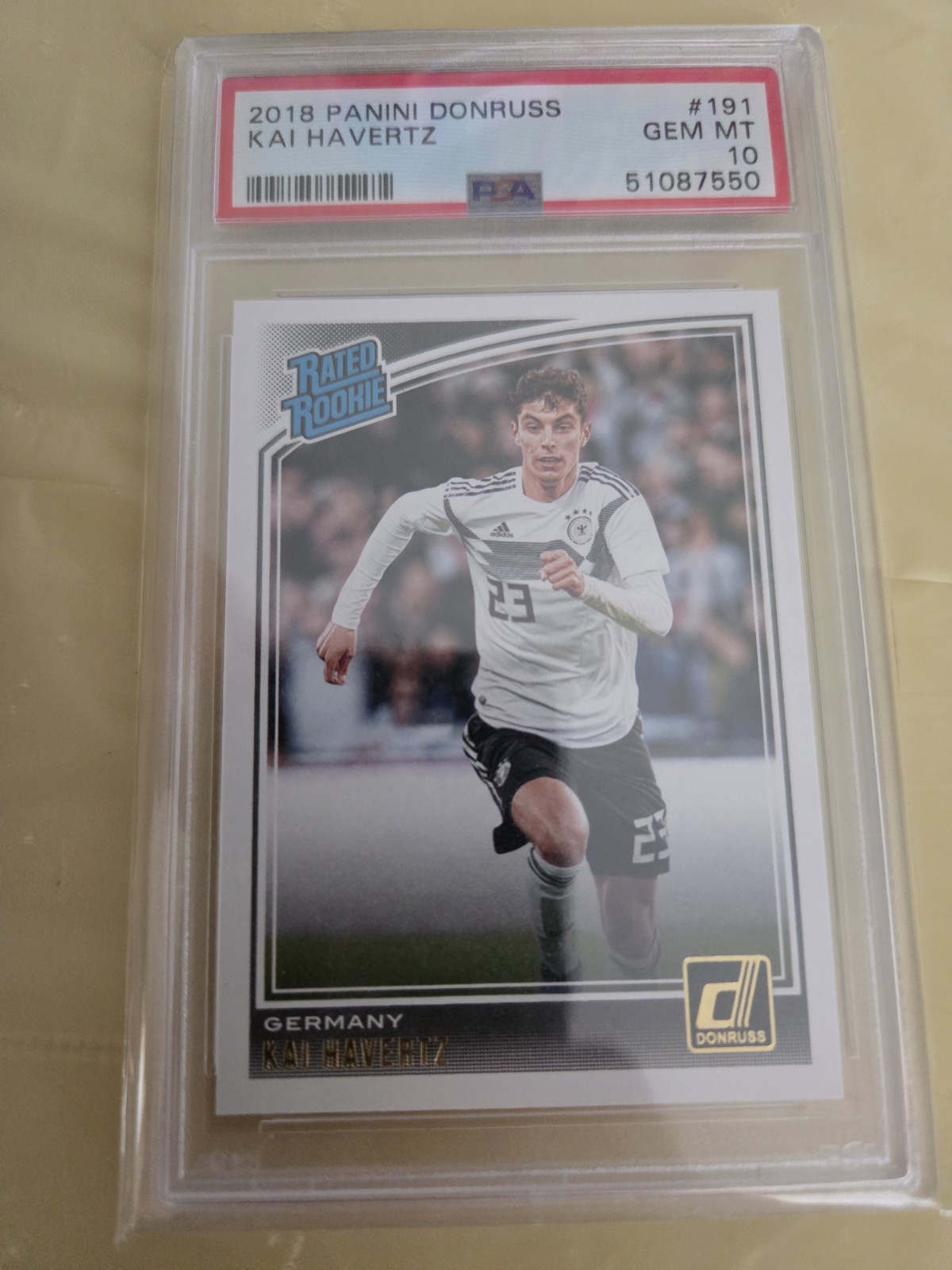 2018 Panini Donruss Kai Havertz Card # 191 Rated Rookie graded Gem Mint.
