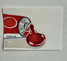 Carte d'art ATC originale éclaboussures de peinture rouge ACEO par Liz Benavides