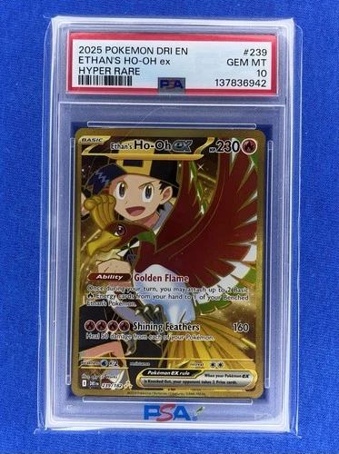 2025 POKEMON DRI EN-DESTINED RIVALS ETHAN S HO-OH EX #239 HYPER RARE PSA 10