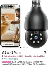 3MP Wireless Bluetooth Dual-Band WiFi PTZ Bulb Camera Cloud/TF Storage Eseecloud