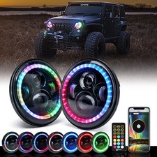 7 inch 90W LED Headlights RGB Chasing Halo for 1997-2018 Jeep Wrangler JK TJ LJ