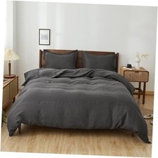 100 Linen Duvet Cover Set, 3 PCS Natural French Flax Duvet King Dark Grey