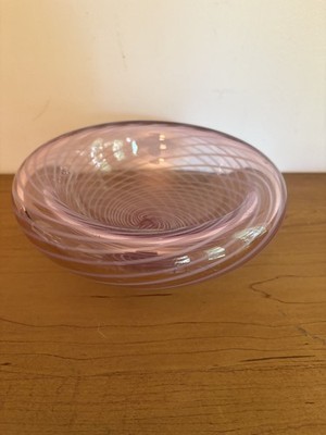 Vintage Mezza Filigrana Pink Art Glass Bowl White Swirls Likely Jody Fine