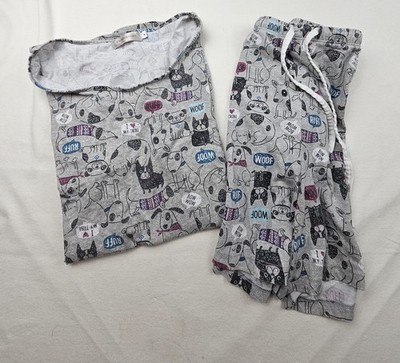Enjoynight 2 Piece Short Pajamas Womens Med Dogs Multicolor Pit To Pit 20in 
