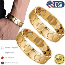 2  Men's Magnetic Therapy Bracelet Stainless Steel 2 Row Strength Magnets USA