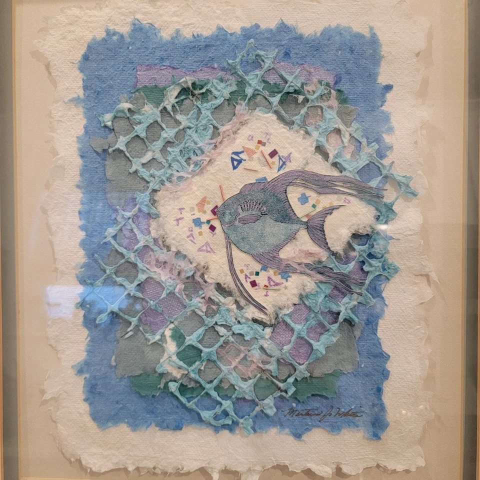 Arte Multimedia Blanco Martina J Original Firmado Medios Mixtos Enmarcado 18 X 20 Foto 2 de 4