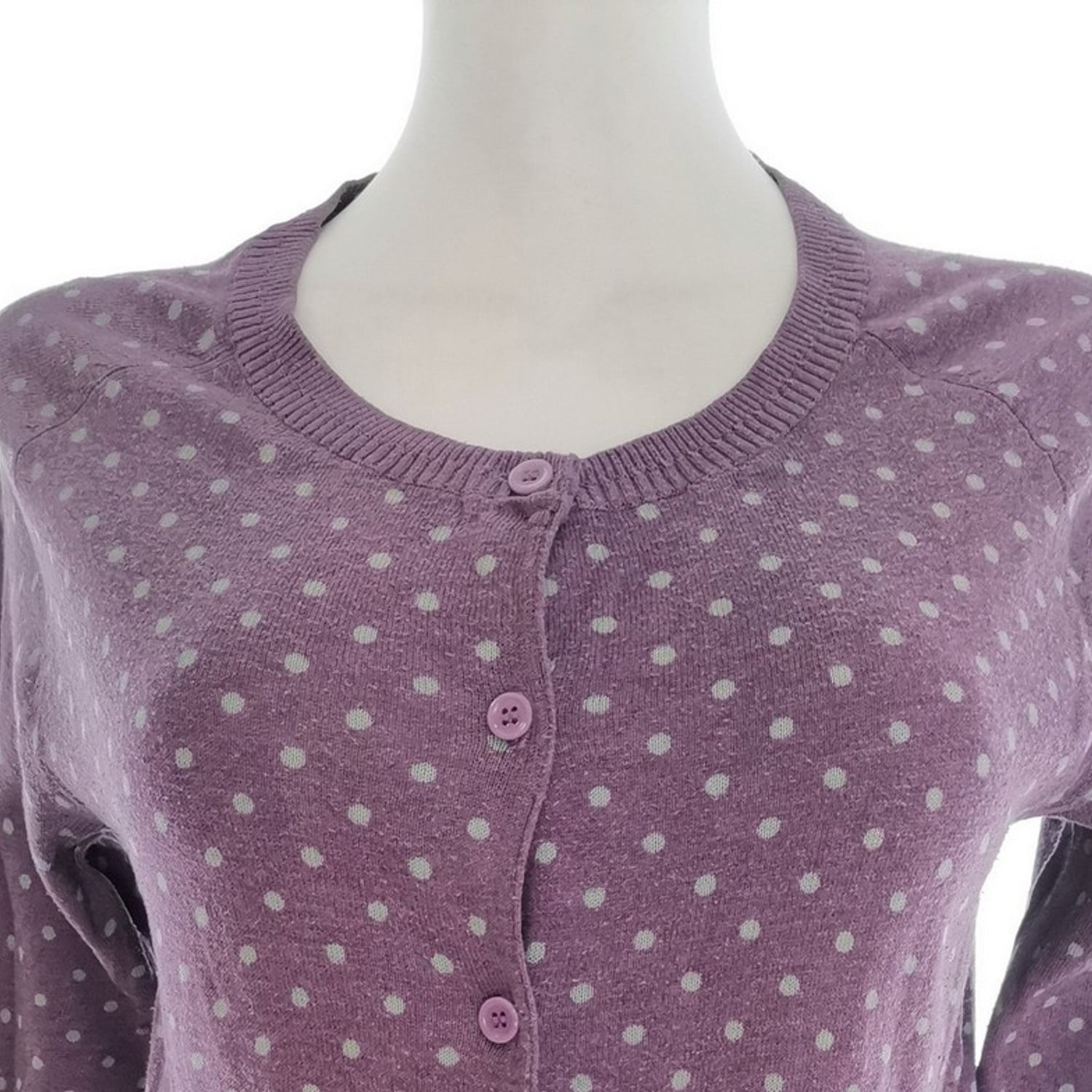 JOHN LEWIS Womens Blouse Buttoned 10/12 (38) Purple Cotton 100percent 3/4 Sleeve Polka image 2