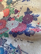 Japanese kimono silk fabric / Chirimen crepe fabric, off white AP19