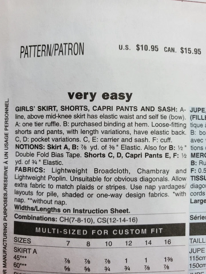 Butterick Pattern B4507 Girls Skirt Shorts Capri Sash Easy Childs 12 14 16 UNCUT - Image 4 of 4