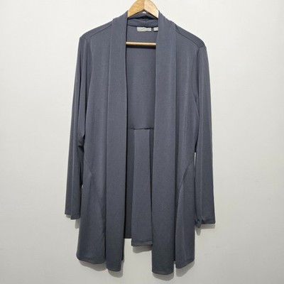 Susan Graver Premier Liquid Knit Open Front Cardigan Size 1X Gray Stretch Comfy