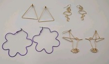 Lot 4 Metal Hook Dangle/Hoop Earrings Flaming...