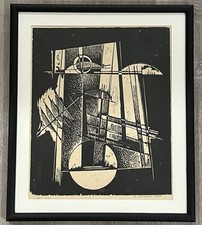 Werner Drewes Composition V - Large and Small Circle, 1934 woodcut Pencil Signed