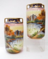 Noritake ein passendes Paar handbemalte Schlossvasen, Top Zustand