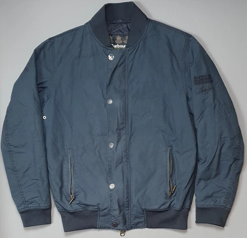 ALEXANDER MCQUEEN Barbour Steve McQueen Giacca Bomber Cera Faggio Piccolo Blu Navy Biker Blouson