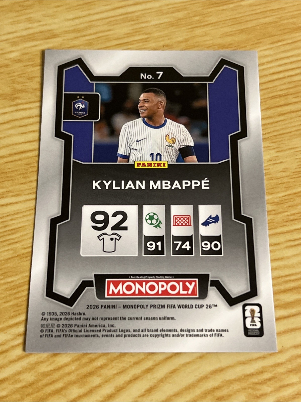 2026 Panini Prizm Monopoly Fifa World Cup #7 Kylian Mbappe Base view 2