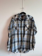Plains Western Wear Shirt Mens Large Blue Plaid Western Pearl Snap Long Sleeve