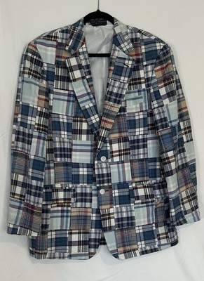 Haspel Madra Quilted Blazer Men s Patchwork Plaid Preppy Lightweight 100% Cotton