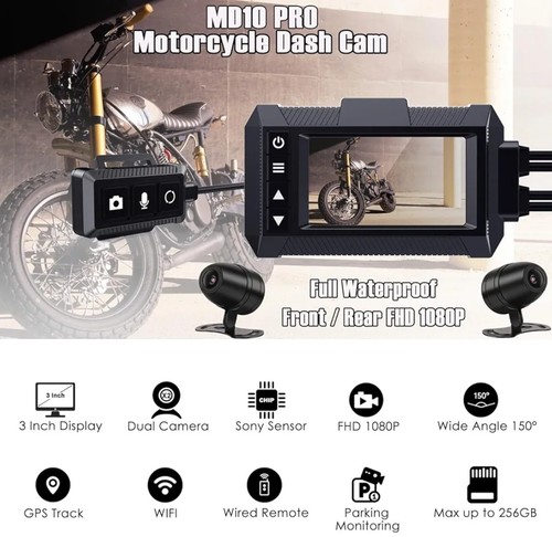 Dash Cam Moto MD10 PRO 4K GPS WiFi Anteriore Posteriore 1080P Impermeabile Nuova - Foto 15 di 22