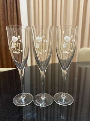 Perrier Jouet Champagne Flutes  White Flowers Anemones Monogrammed P J & Signed