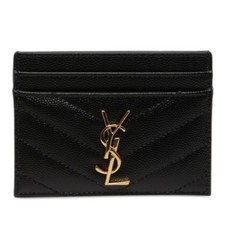 Saint Laurent Chevron Grain de Poudre Cassandre Card Holder Pre-Loved Black