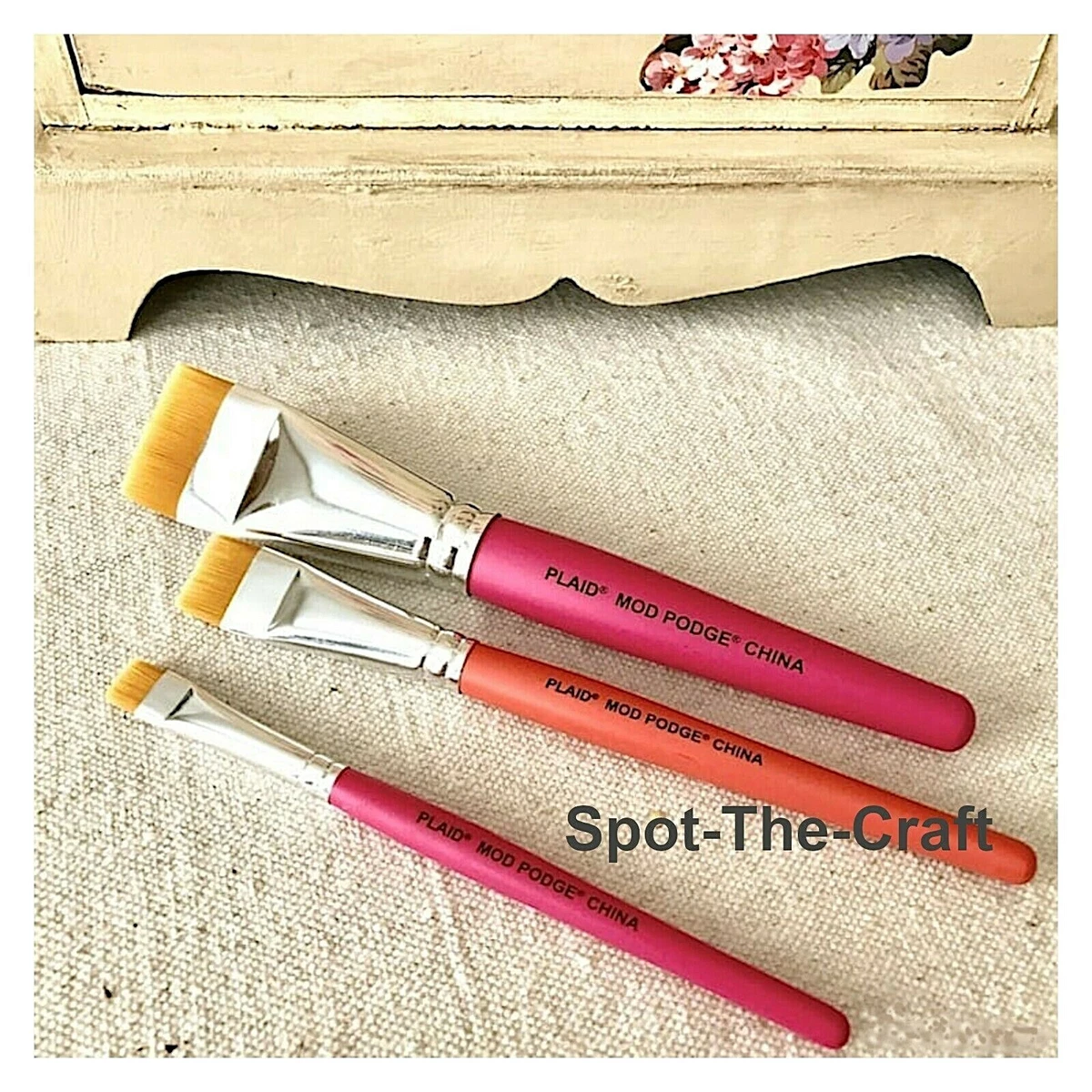 Mod Podge Decoupage Brushes 3 Wide Flat Gold Taklon In Set 24781, Modge