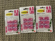 New 3M Command Pink Clear 18 Mini Hooks Damage Free Hanging 3 Packs
