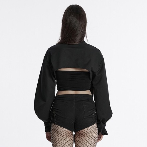 Punk Rave Women Black Gothic Punk Cool Stand Collar Short Jacket Casual Tops - Picture 3 of 22