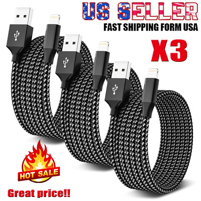 3 Pack Fast Charger Cable Heavy Duty For iPhone 13 12 11 X XR 8 7 Charging Cord