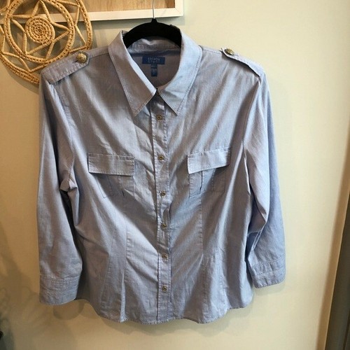 ESCADA Sport Women Sz 42 Blue Blouse Button Down Long Sleeve Shirt Nautical EUC - 第 1/7 張圖片