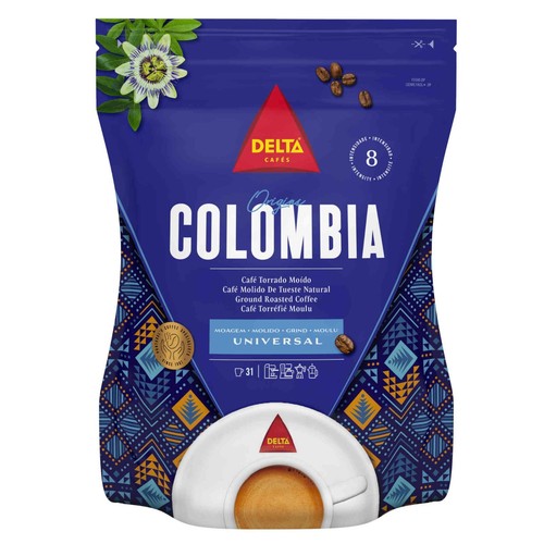 Delta Cafés Roasted Ground Coffee Grinding Universal Origins Colombia Int 8 220g