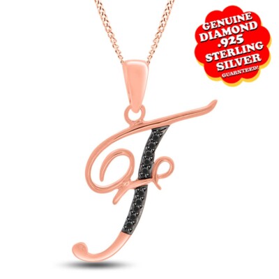 14K Rose Gold Plated Black Natural Diamond Accent itial ''F'' Pendant Free Pendant