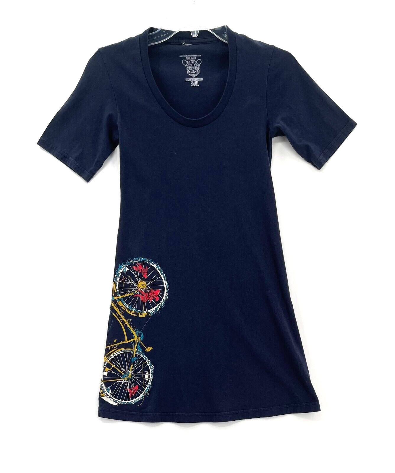 Womens Size S Navy Blue Short Sleeve Pullover Dress Knee Length Fun