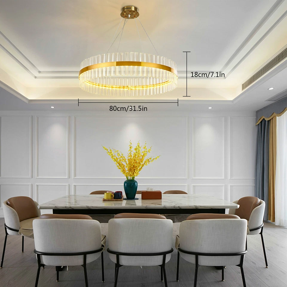 Modern LED Chandelier Crystal Pendant Lamp Round Ceiling Light Ring Adjustable - Image 2 of 4