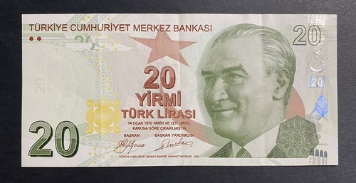 Banconota Turchia 20 lira 2009 P.-224a Prefisso A SPL++/XF++