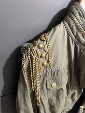 Military Jacket Green Gold Metallic Beads Womens Small Long Sleeve Gold Euc