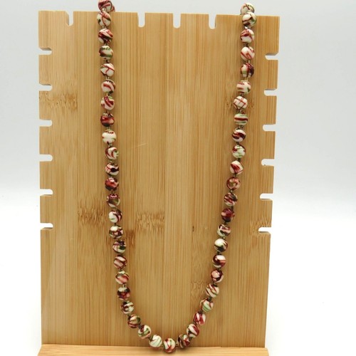 Vintage Necklace 28" Brown Green Swirl Molded Beads Seed Bead Spacer Lightweight - Picture 3 of 7