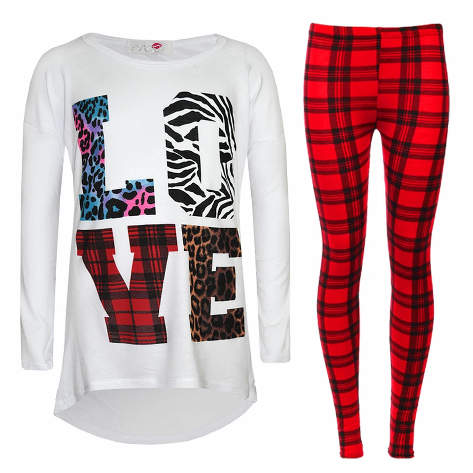 Enfants Filles Amour Imprimé Trendy Haut Blanc & Stylé Mode Ensemble Legging - Photo 1/1