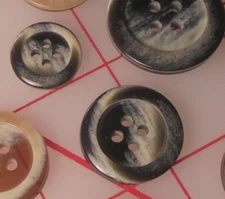 10 LARGE Fine Italian 4 Hole Buttons 1" Black Grey Wavy Faux Horn Plastic