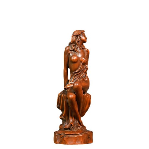 Chinese Boxwood Wood Carving Sexy Beautiful Woman Statue Wooden Sculpture decor - Picture 17 of 18