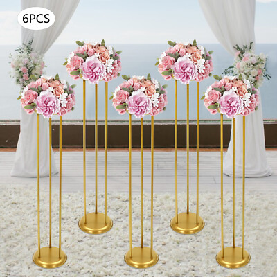 60/80/100cm Tall Column Flower Stand for Wedding 6 Pcs Gold Decorative Stand