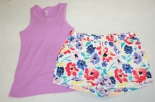 Girls PURPLE TANK TOP Ribbed COLORFUL FLORAL SHORTS Woven Dressy Casual XL 14-16