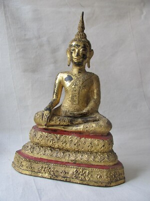Antique Thai Ratanakosin / Bangkok Period Seated Gilt Bronze Buddha Figure