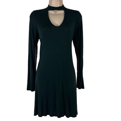 #ad Express Dress Women#x27;s Small Long Sleeve A Line Keyhole Neck Above Knee Green $19.99